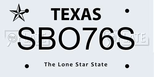 SBO76S Texas License Plate