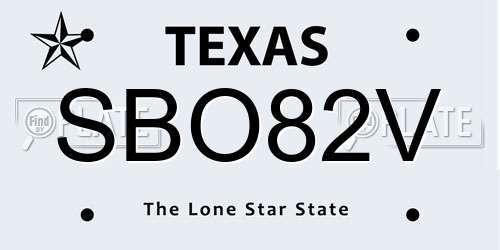 SBO82V Texas License Plate