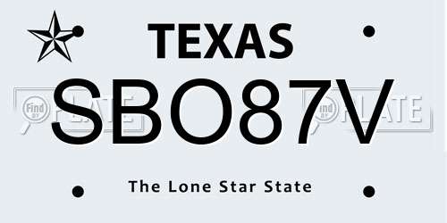 SBO87V Texas License Plate