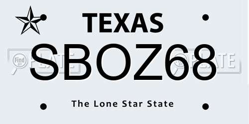 SBOZ68 Texas License Plate