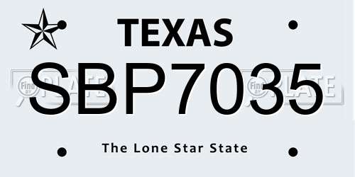 SBP7035 Texas License Plate