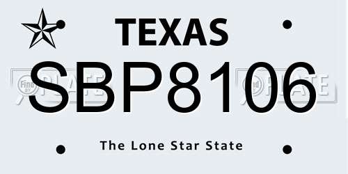 SBP8106 Texas License Plate