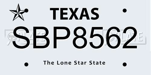 SBP8562 Texas License Plate