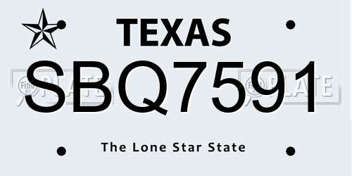 SBQ7591 Texas License Plate
