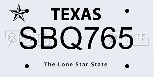SBQ765 Texas License Plate