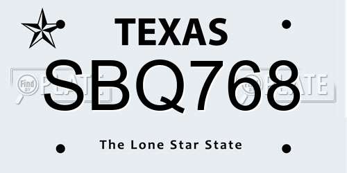 SBQ768 Texas License Plate