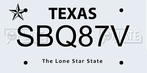 SBQ87V Texas License Plate