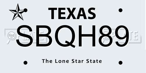 SBQH89 Texas License Plate