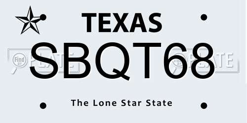 SBQT68 Texas License Plate