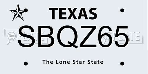 SBQZ65 Texas License Plate