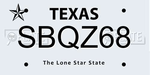 SBQZ68 Texas License Plate