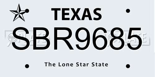 SBR9685 Texas License Plate