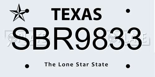SBR9833 Texas License Plate