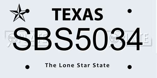 SBS5034 Texas License Plate