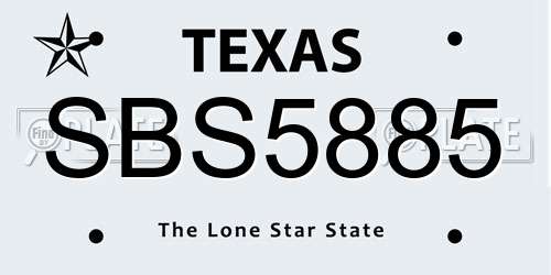 SBS5885 Texas License Plate
