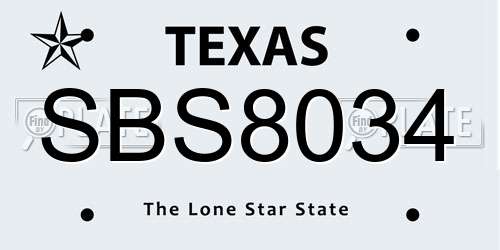 SBS8034 Texas License Plate