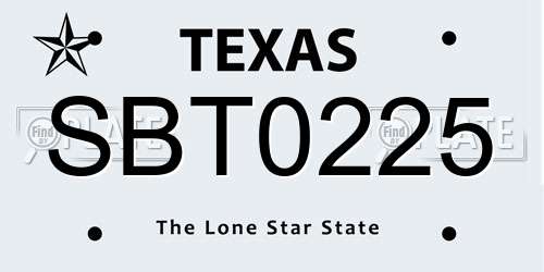 SBT0225 Texas License Plate