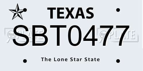 SBT0477 Texas License Plate