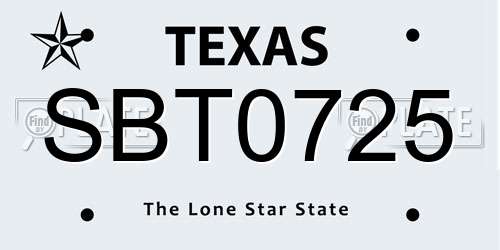 SBT0725 Texas License Plate