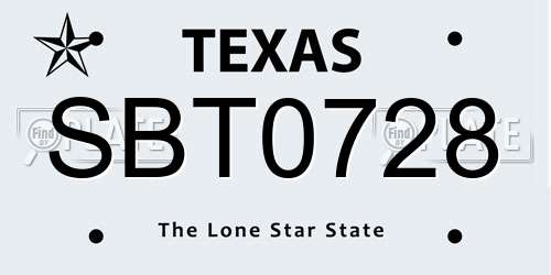 SBT0728 Texas License Plate