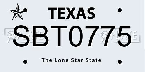 SBT0775 Texas License Plate