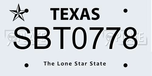SBT0778 Texas License Plate