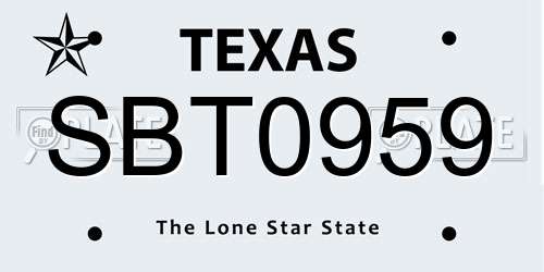 SBT0959 Texas License Plate