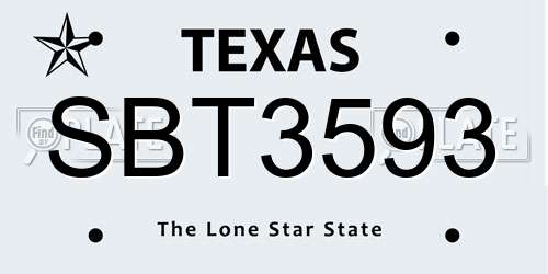 SBT3593 Texas License Plate