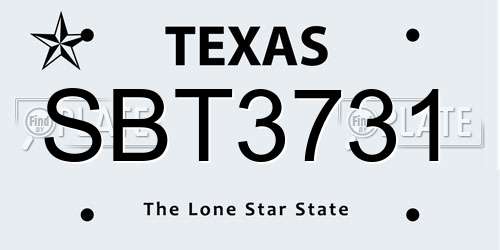 SBT3731 Texas License Plate