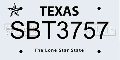 SBT3757 Texas License Plate