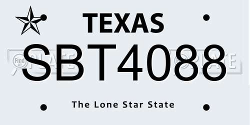 SBT4088 Texas License Plate