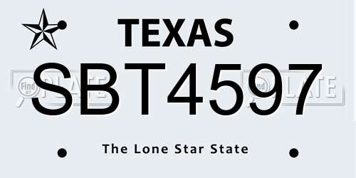 SBT4597 Texas License Plate