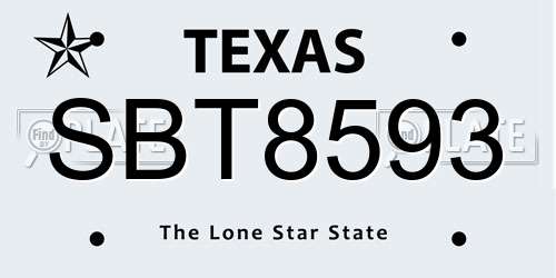 SBT8593 Texas License Plate