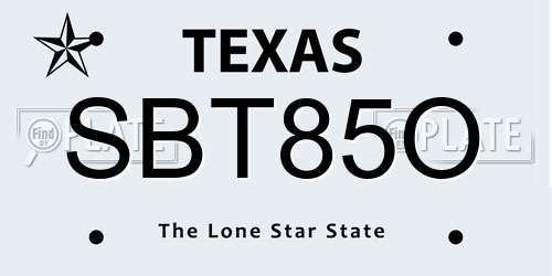 SBT85O Texas License Plate