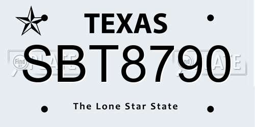 SBT8790 Texas License Plate