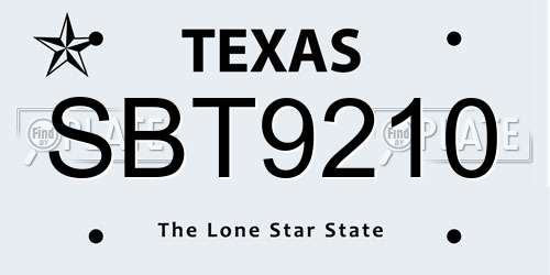 SBT9210 Texas License Plate