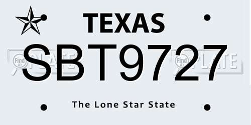 SBT9727 Texas License Plate