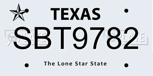 SBT9782 Texas License Plate