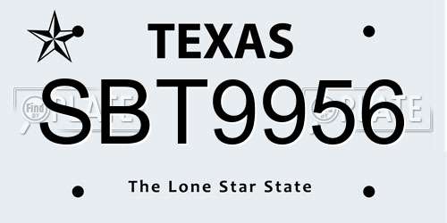 SBT9956 Texas License Plate