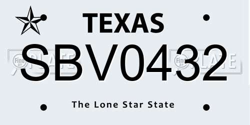 SBV0432 Texas License Plate