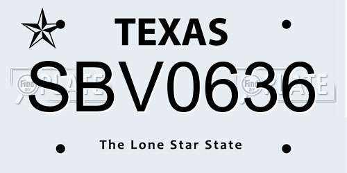 SBV0636 Texas License Plate