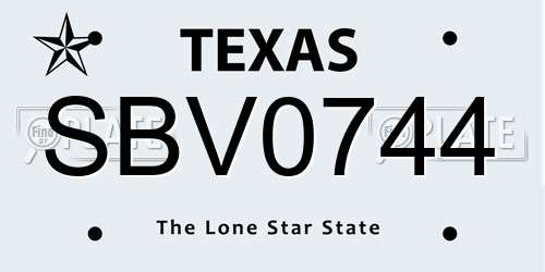 SBV0744 Texas License Plate