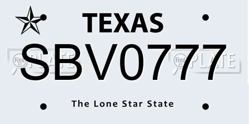SBV0777 Texas License Plate