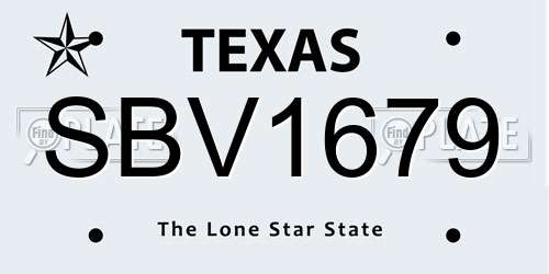 SBV1679 Texas License Plate