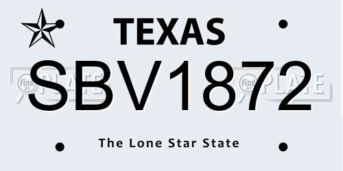 SBV1872 Texas License Plate