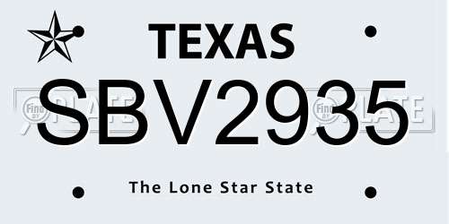 SBV2935 Texas License Plate