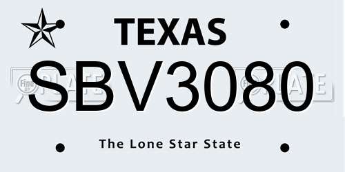 SBV3080 Texas License Plate