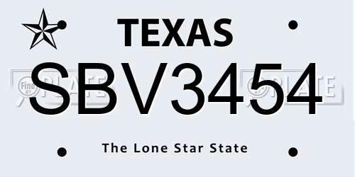 SBV3454 Texas License Plate