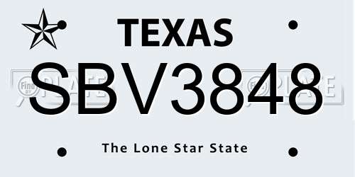 SBV3848 Texas License Plate
