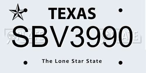 SBV3990 Texas License Plate